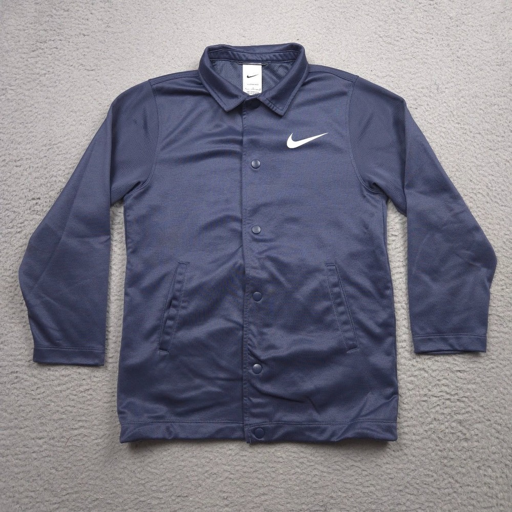 Nike Therma-FIT Coaches Jacket Boys Youth M Thunder Blue Snap Fleece Lined